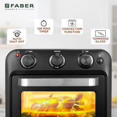 Faber 20 liter 1500 Watts Air Fryer Oven|Fry, Bake, Roast, Toast, Defrost, Grill, Reheat & Broil|85% Less Oil|Temperature & Timer Control, Preset Cooking Options, Convection Function, Auto-Off|(Black)