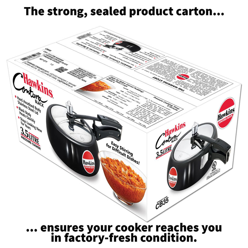 Hawkins 3.5 Litre Contura Black Pressure Cooker, Hard Anodised Inner Lid Cooker, Handi Cooker, Black (CB35)