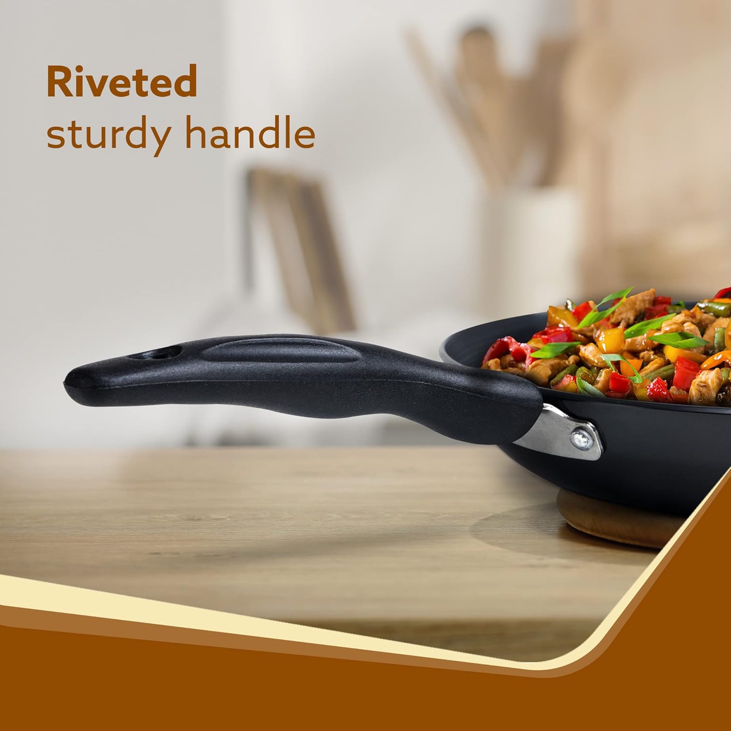 AGARO Elite Hard Anodised Tapper Frying Pan, 1.5L Capacity, 24 cm Diameter, Gas Oven Compatible, 3 mm Thick Plate, Riveted Handle, Frying, Cooking, Serving, Black