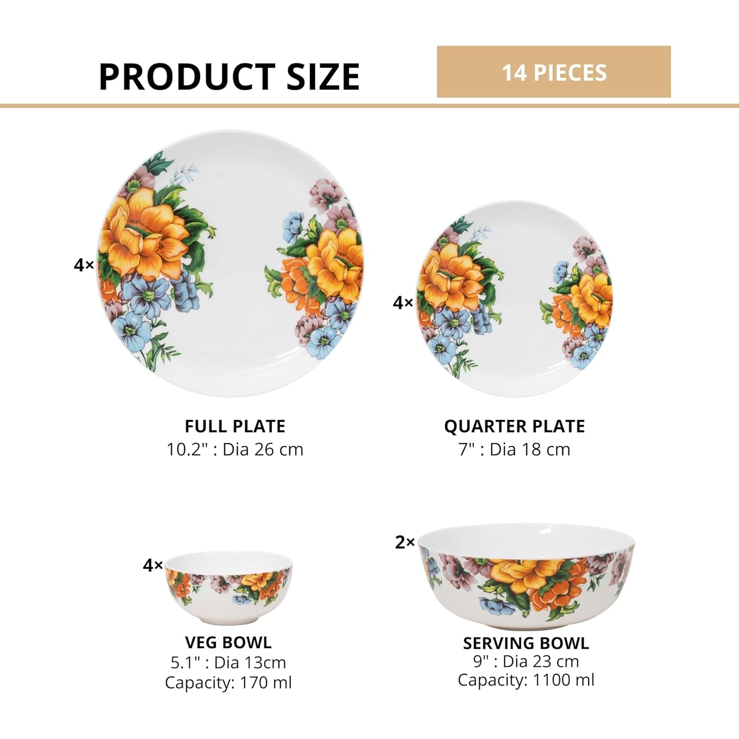Clay Craft Fine Ceramic Eco4 Dinner Set (Set of 14), for Family of 4, Dinner Set Ceramic, Crockery Set, Dining Set for Dinner, Crockery Set for Gift, Kitchen Set for Home, Daily Use Crockery Set
