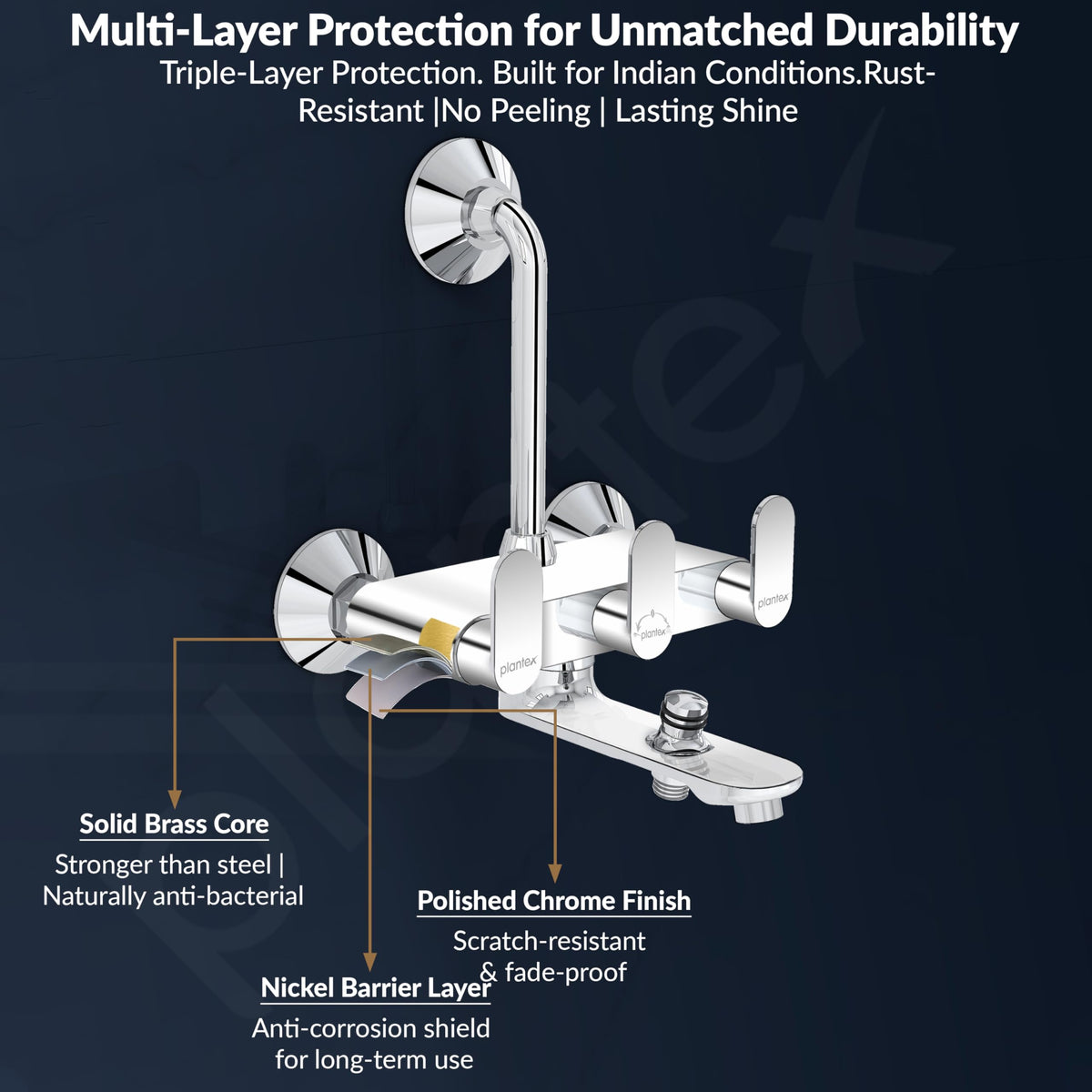 Plantex Pure Brass Wall Mixer for Bathroom 3 in 1 with L-Bend Provision for Overhead and Hand Shower with Water Saving Nozzle/ 7 Year Warranty by Plantex (ORN-219- Mirror-Chrome)-5