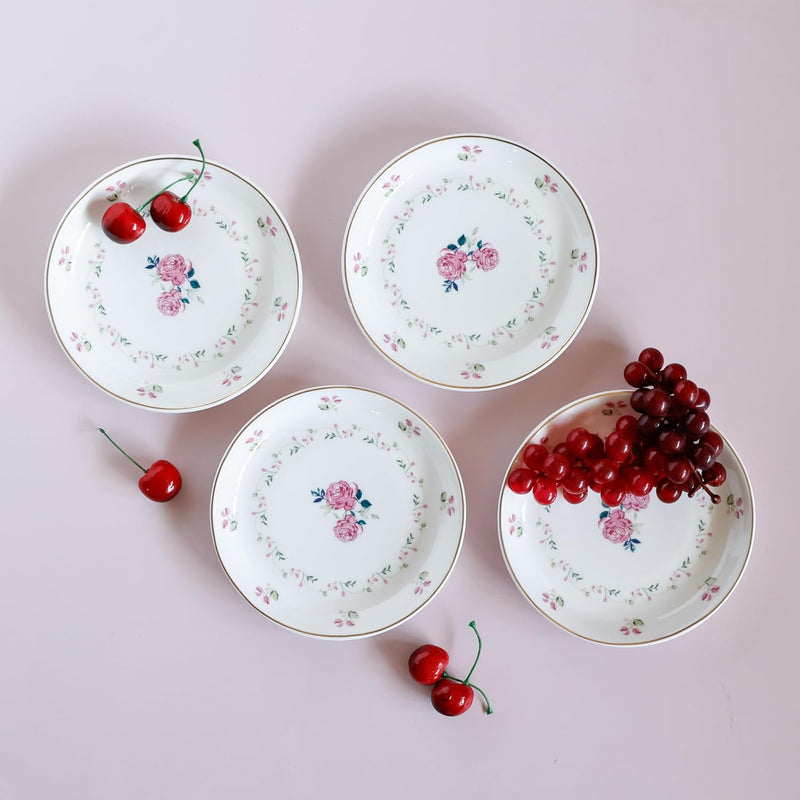Magique by The Wishing Chair x ClayCraft : Portrait of a Rose Ceramic Plates Set of 4 | 6 Inches | Snack Plates | Elegant Lightweight Small Ceramic Plates for Appetizers & Desserts | Dishwasher Safe