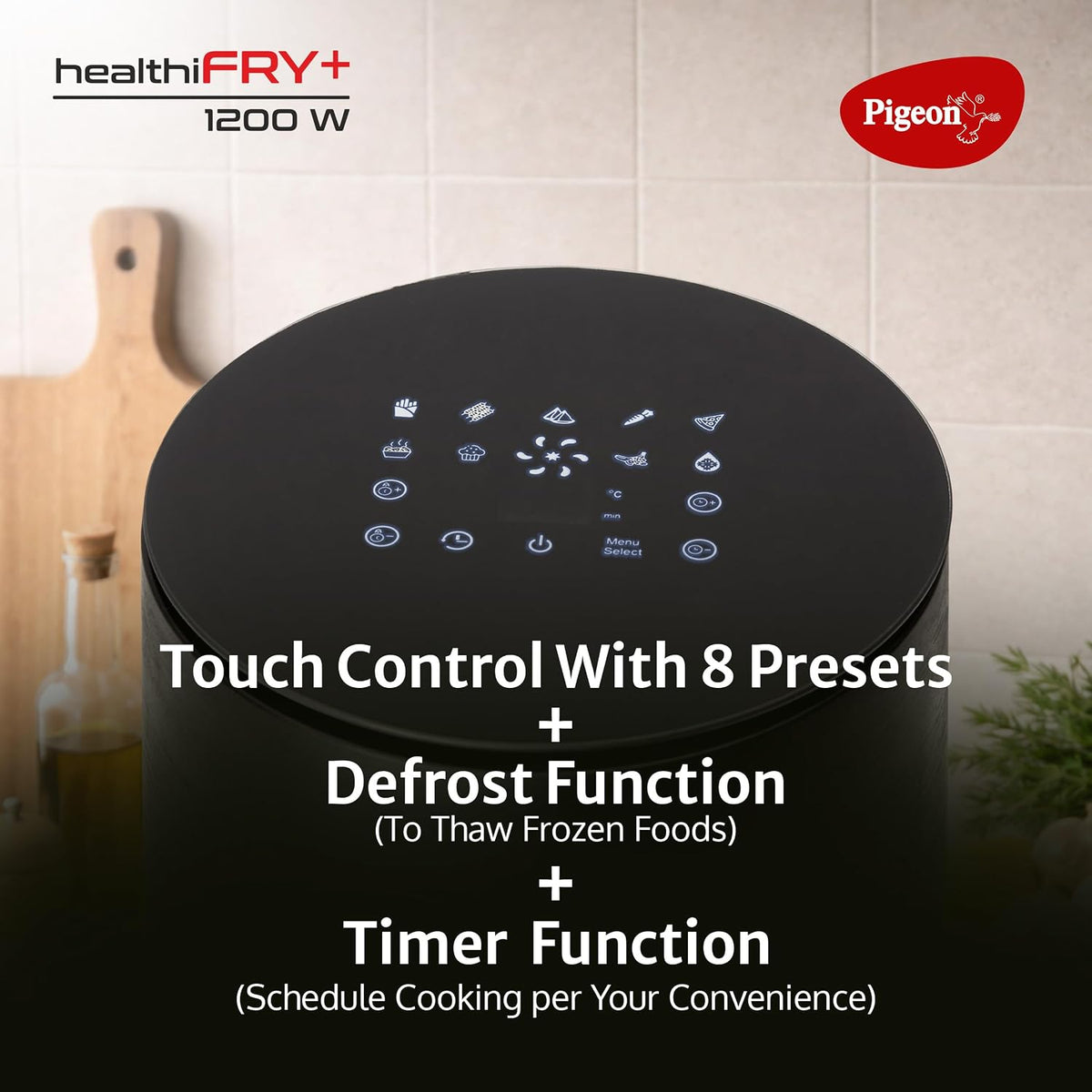 Pigeon Healthifry 3.3L Compact Digital Air Fryer | 1200W | 360° Rapid Air Circulation | 85% Less Oil | Non-Stick Basket 