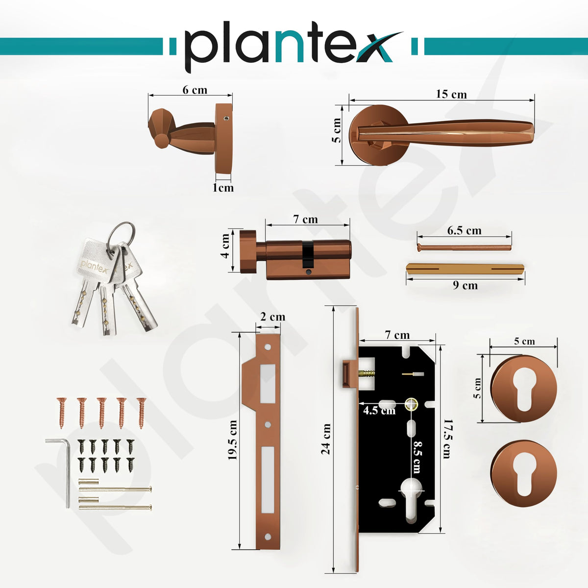 Plantex Door Handle Lock/Main Door Lock Set for Home/Mortise Lock Set with Brass Lock Body & Cylinder (7135, PVD-Choco)-2