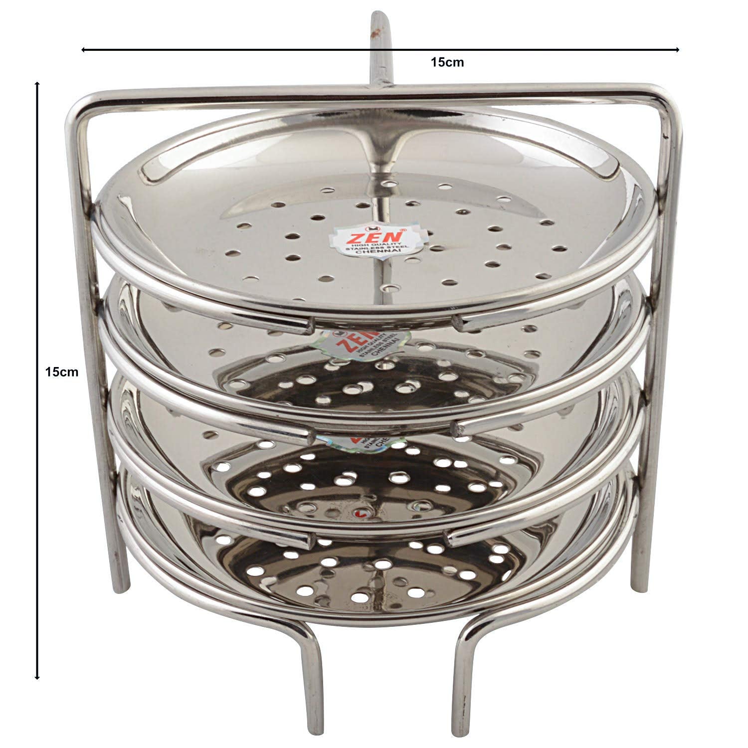 JAIN Stainless Steel 2in1 Thatte Idly Stand | Dhokla Maker & Idiappam Stand - 8 Plates Thatte Idli Plate & Momos Steamer Stand (4 Thattu Idly Plates, 4 Idiappam Plates, 1 Stand) - Silver