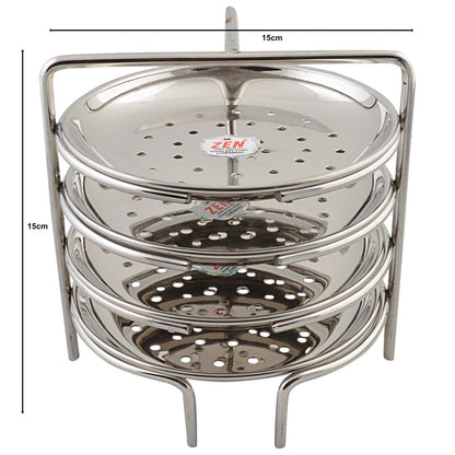 JAIN Stainless Steel 2in1 Thatte Idly Stand | Dhokla Maker & Idiappam Stand - 8 Plates Thatte Idli Plate & Momos Steamer Stand (4 Thattu Idly Plates, 4 Idiappam Plates, 1 Stand) - Silver