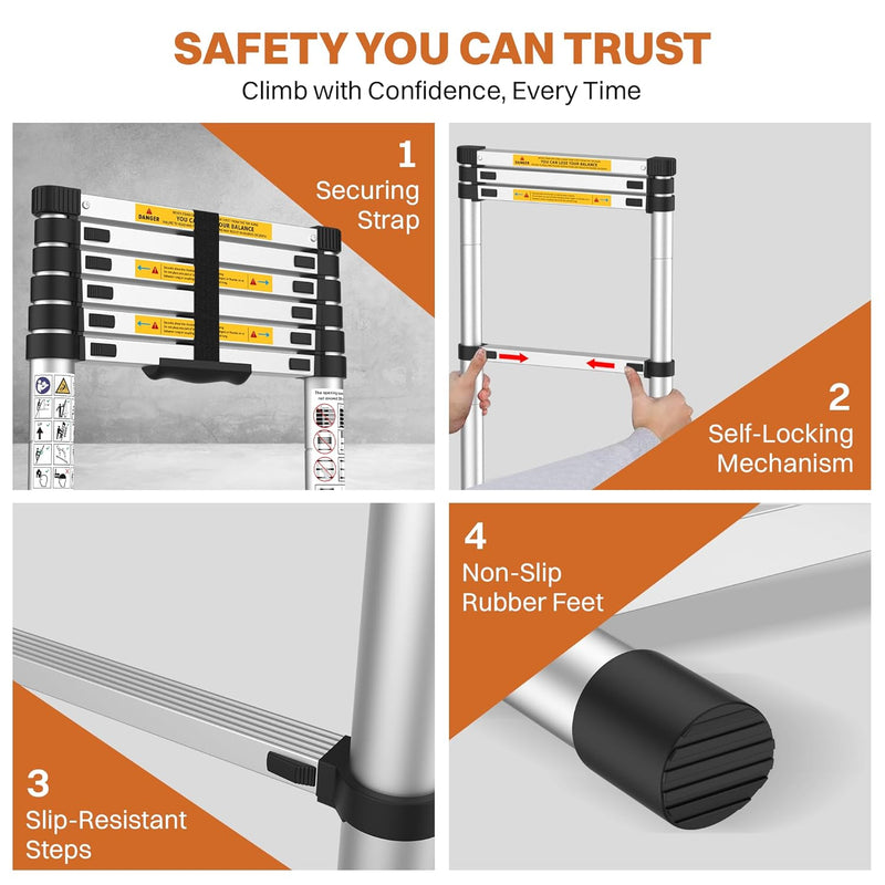 BonKaso VertiPro 2M(6.5Ft) Telescopic Ladder|Aluminum Ladder 7 Step|Multipurpose for Home & Outdoor use with Self Locking Mechanism|EN131 Certified Max Load Capacity of 150kg