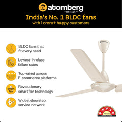atomberg Ameza 1200mm Timeless BLDC Ceiling Fan with Remote|BEE 5 star|High Air Delivery|LED Speed Indicator|Low Noise|Timeless Design with Power Saving|2 Year Warranty|seasand Ivory
