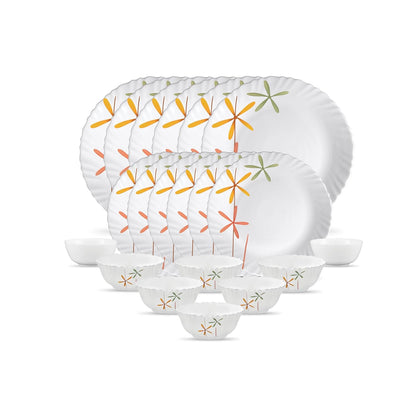 La Opala Novo Collection Opal Glass Crockery | for Family of 6 | Dinner Set 20 pcs Autumn Flower | Plates & Bowls for Dining | Microwave Safe | 100% Vegetarian | Extra Strong | Light & White