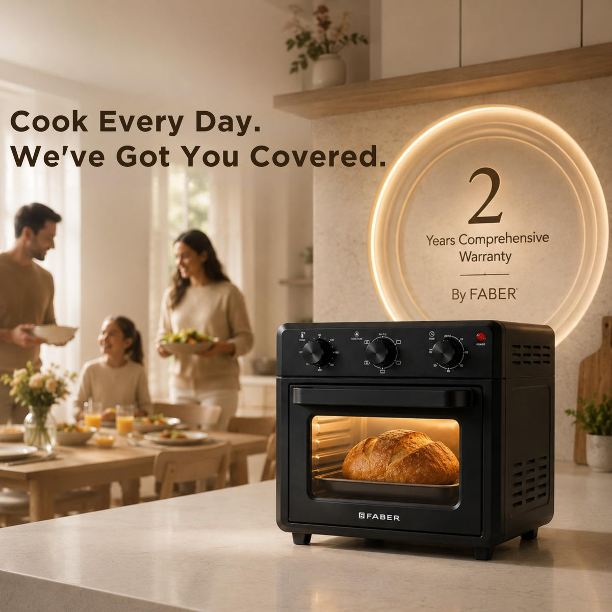 Faber Air Fryer Oven 18L 1500W | Bake Tray, Tray Handle & Crumb Tray | Dishwasher safe removable parts |6 Preset Auto Pr