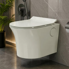 Plantex Platinum Ceramic Wall Hung Western Commode/Rimless Washdown Commode for Toilet/Western Toilet With Soft Close Toilet Seat - P Trap (Thunder)-1