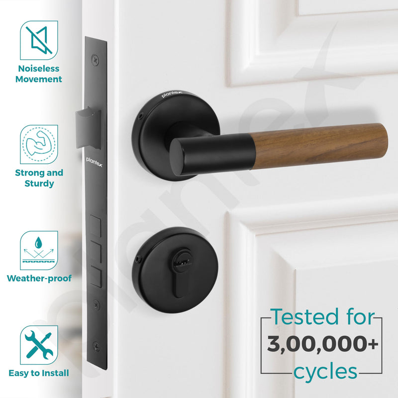 Plantex Main Door Lock/Mortise Lock for Door with 3 Years of Warranty - Robust Door Lock for Home with Brass Lock Body & Cylinder (Black & Wood Finish)-2