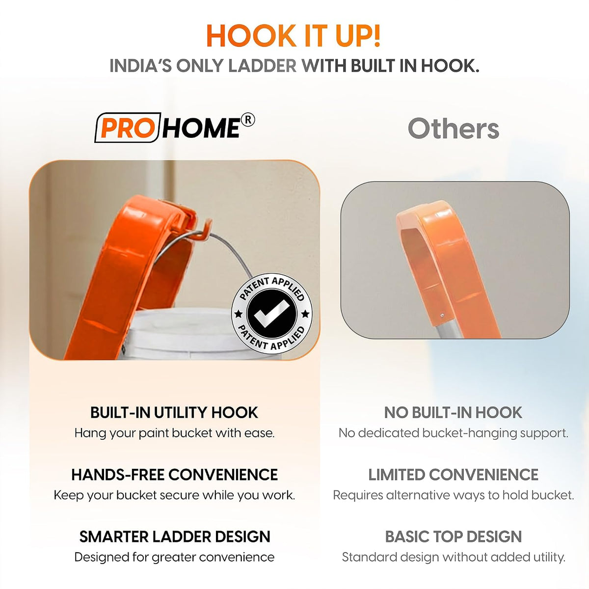 PROHOME Aluminium Ladder for Home 8 Steps Foldable with Railing & Anti-Skid Wide Steps | 8 Step Ladder for Home Use, Kitchen & Household | 270 Kg Capacity Folding Ladder | 5 Year Warranty (Orange)