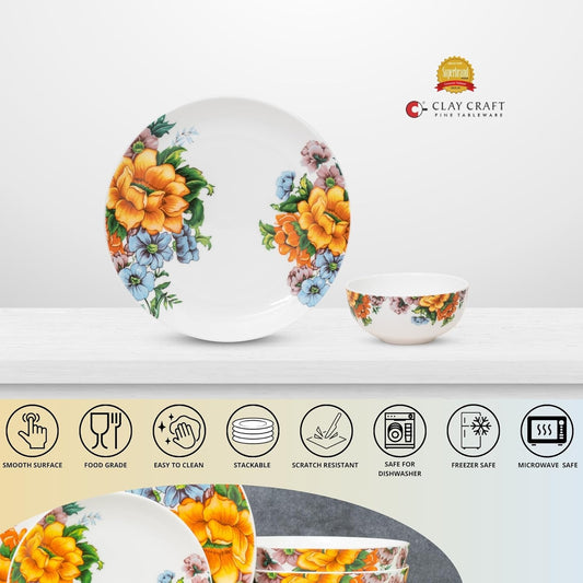 Clay Craft Fine Ceramic Eco Dinner Set, Enchanting Gold, for Family of 4, Dinner Set Ceramic, Crockery Set, Dining Set for Dinner, Crockery Set for Gift, Kitchen Set (ECO4, 8 Pieces)