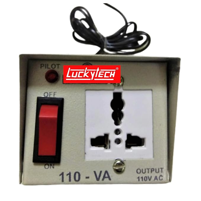 220V to 110V Stepdown Lucky Tech® Voltage Converter 100W USA to India Universal 3 Pin Input Plug (Wave Form) (100 Watt)