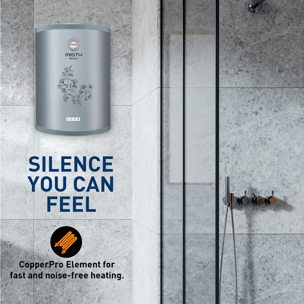 Usha Misty 6 Ltr 2000-Watt 5 Star Storage Water Heater (Grey Magnolia) With Pipes & Free Installation