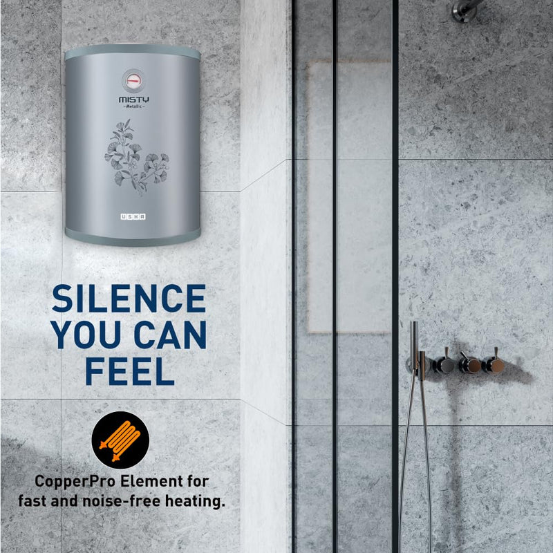 Usha Misty 6 Ltr 2000-Watt 5 Star Storage Water Heater (Grey Magnolia) With Pipes & Free Installation