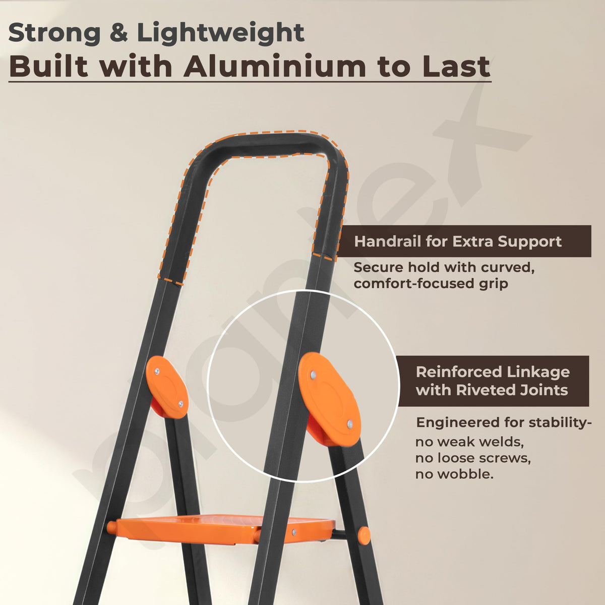 Plantex Allsafe Aluminium Step Ladder for Home/6 Step Anti Skid Ladder/Wide Step Ladder (Black & Orange)