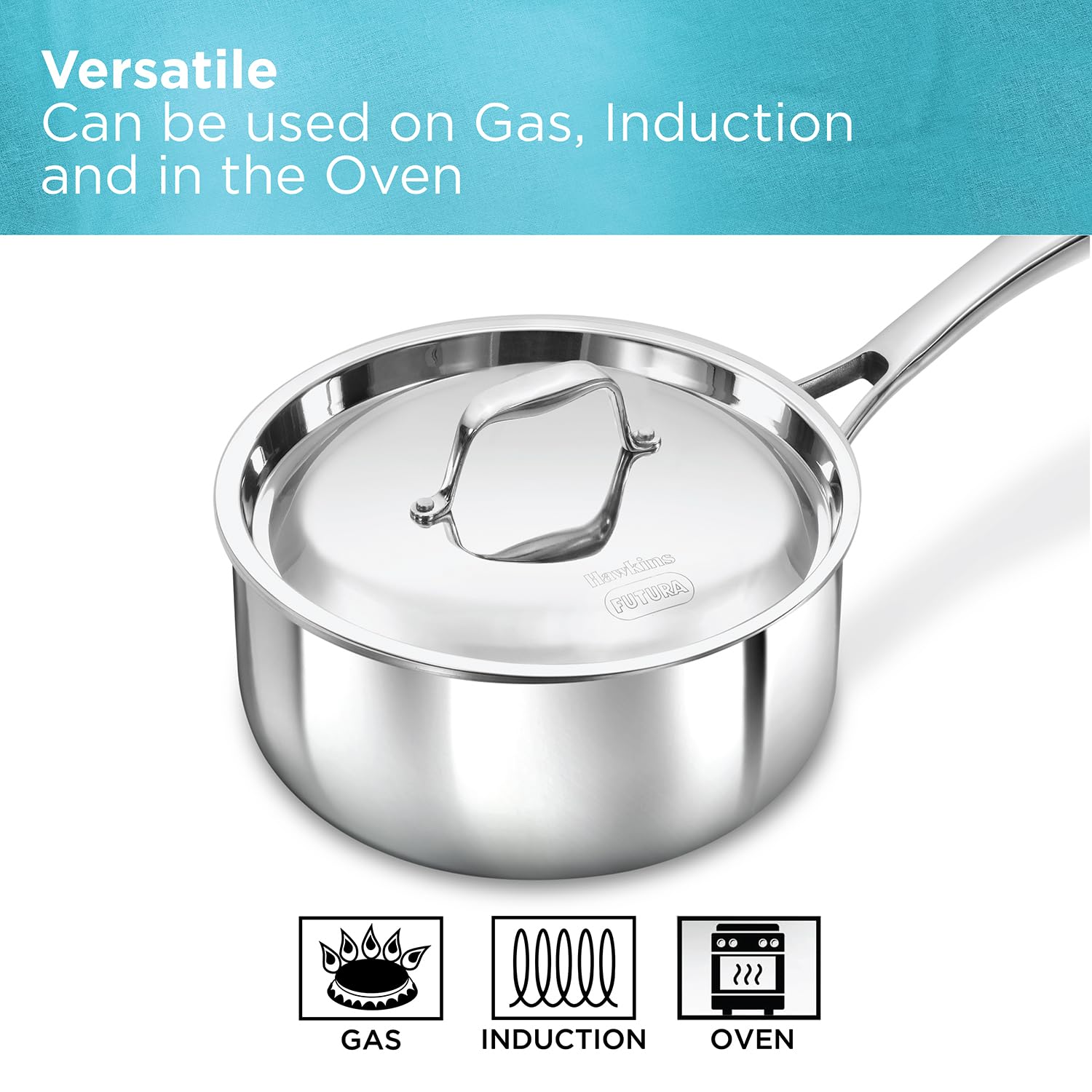 Hawkins Pro 2.5 Litre Sauce Pan, Triply Sauce Pan with Stainless Steel Handle and Stainless Steel Lid, Silver (PSSP25S)