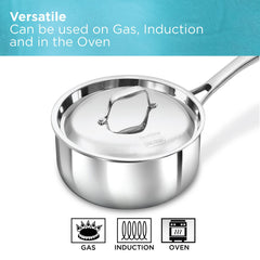 Hawkins Pro 2.5 Litre Sauce Pan, Triply Sauce Pan with Stainless Steel Handle and Stainless Steel Lid, Silver (PSSP25S)
