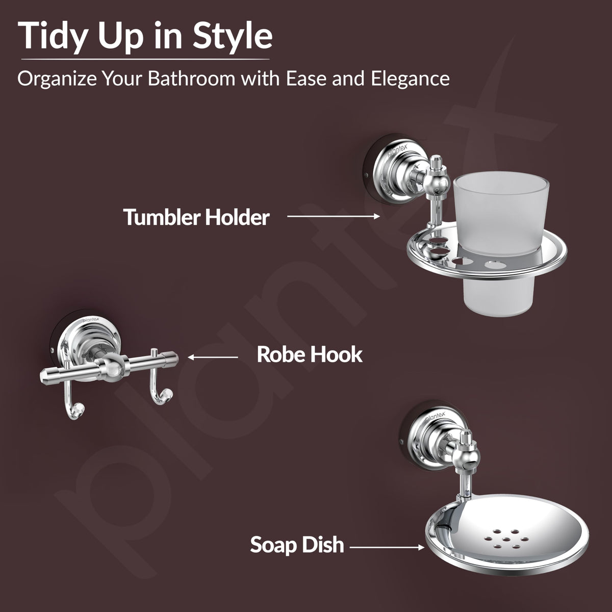 Plantex Bathroom Set - Stainless Steel Folding Towel Rack with 304 Grade Skyllo Bathroom Accessories Set of 5 - Towel Rod/Napkin Ring/Tumbler Holder/Soap Holder/Robe Hook - Combo (Chrome)-6