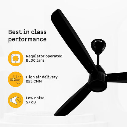 atomberg Renesa Prime 1200mm BLDC Ceiling Fan Compatible with Regulators | Without Remote | BEE 5 star Rated Energy Efficient Ceiling Fan | High Air Delivery (Gloss Black)