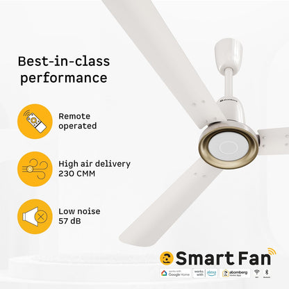 atomberg Studio Nexus Smart 1200mm BLDC Ceiling Fan with IoT & Remote Control | BEE 5-star | Newly Launched | High Air Delivery with Moonbeam Light | Low noise | 5 Year Warranty| Pearl White