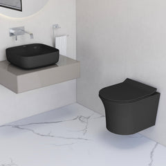 Plantex Ceramic Wall-hung Commode with Table-Top Wash Basin for Bathroom/Rimless Washdown Western Toilet/Bathroom Wash Basin - P Trap Commode - Black-1