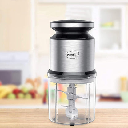 Pigeon Ultra Fast Electric 300 Watts Electric Chopper For Kitchen, Twin Blade Technology, 600 Ml 'Chop-N-Store' Plastic Bowl With Lid, Vegetable Chopper, Cutter, Chop, Mince, Dice, Whisk, Blend, Red