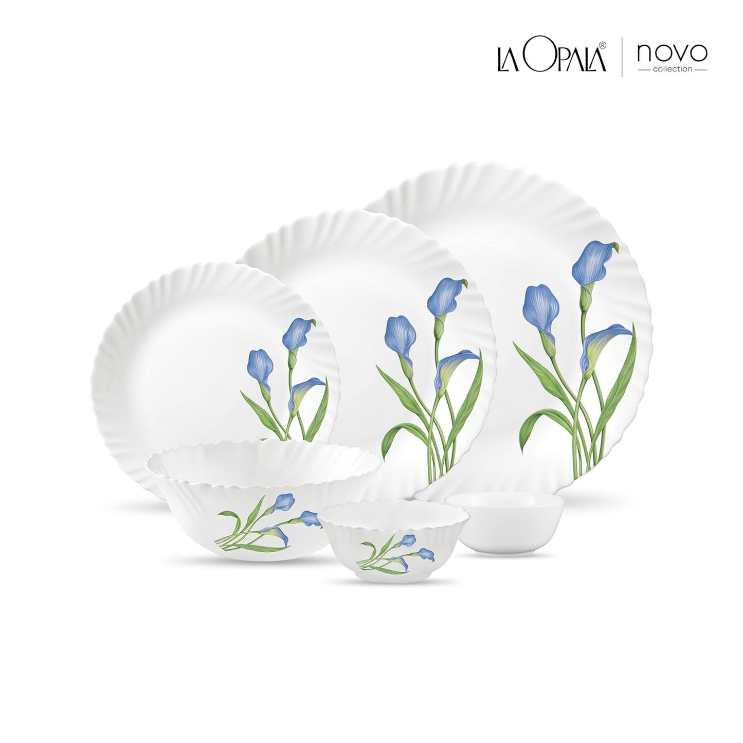 La Opala Novo Collection Opal Glass Crockery | for Family of 6 | Dinner Set 23 pcs Tender Trio | Plates & Bowls for Dining | Microwave Safe | 100% Vegetarian | Extra Strong | Light & White