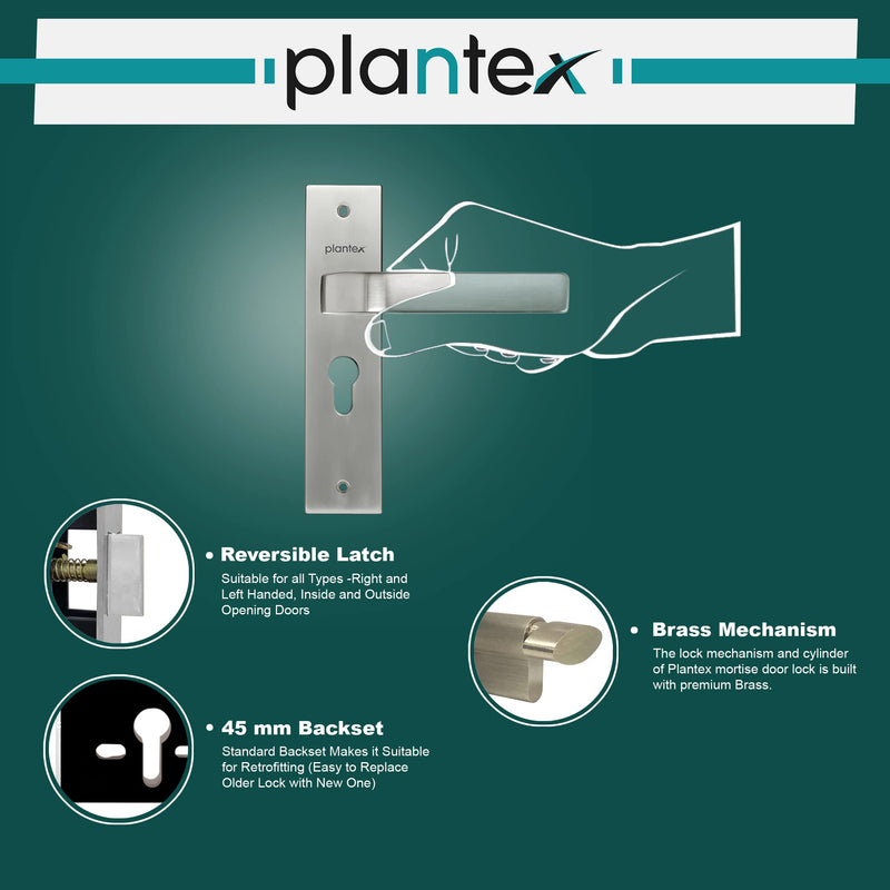 Plantex Heavy-Duty Door Lock Set - Main Door Lock Handle Set/ 6-Lever Lock Mechanism with 3 Years of Warranty/Mortise Lock with 3 Keys, Brass Lock Body & Cylinder (8107 - Matt)-4