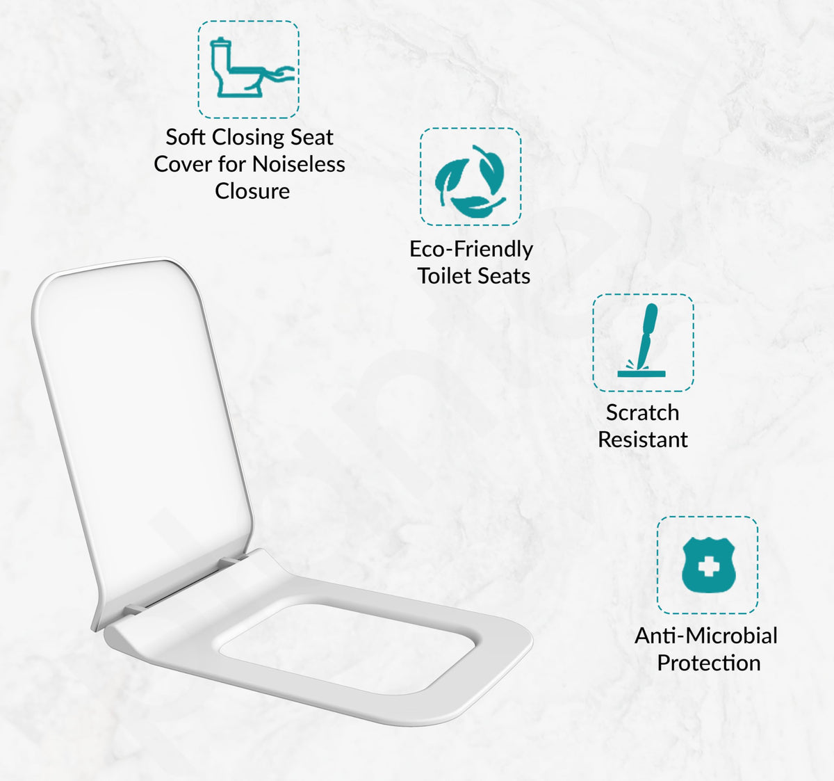 Plantex Polypropylene Toilet Seat/Western Toilet Seats For Bathroom/Soft Closing Toilet Seat/Toilet Seat Cover For Commode - Rectangle Shape (Glossy White)-3