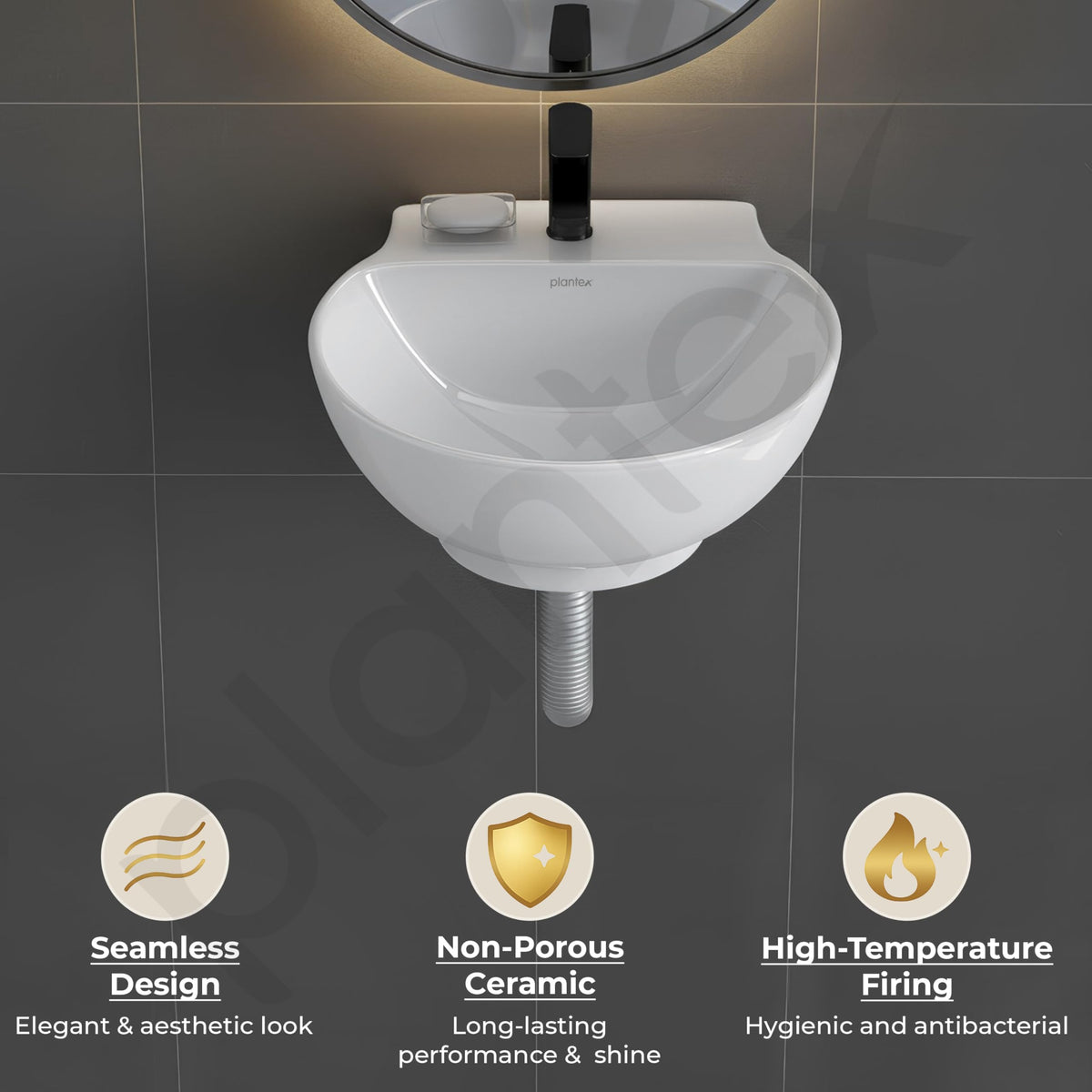 Plantex Ceramic Wash Basin/Basin for Bathroom/Washbasin with 10 Years Glaze Warranty by Plantex/Bathroom Sink for Hotel, Living Room (Glossy White/Rosy - 12 x 12.5 x 5 Inch)-6