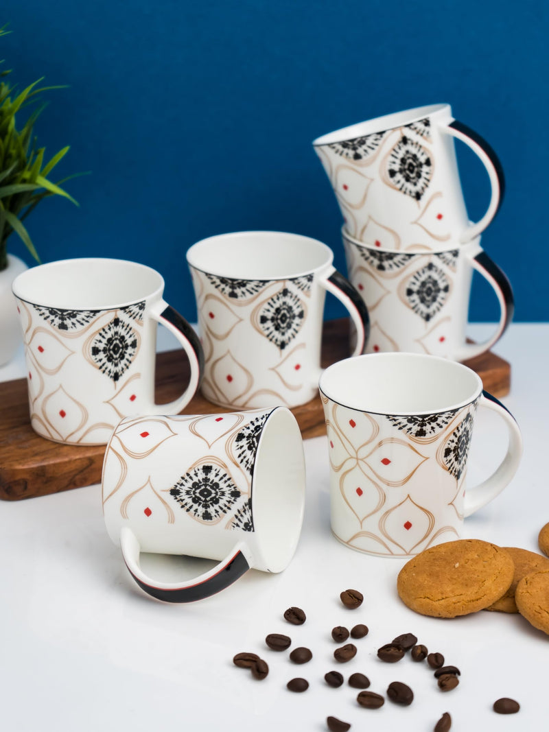 Clay Craft Fine Ceramic Printed Coffee/Tea Cups Set of 6-200 ml Each, Tea Cup Set of 6, Microwave & Dishwasher Safe, Mugs for Coffee, Cups Set of 6, Mug Set, Gift Set, Ideal for Gifting