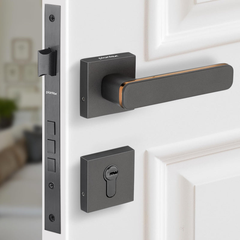 Plantex Triple Security Door Lock for Home/Main Door Lock Set with 3 Years of Warranty/Mortise Lock for Door with Brass Lock Body & Cylinder (7125, Grey & Choco)-1