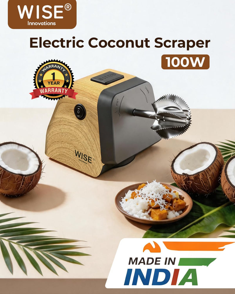Wise Electric Coconut Scraper Machine with Vortex Blade, Dual Mode Switch, Anti-Skid Base, High Torque Motor for Fast Coconut Grating, Ideal for Kitchen, Home & Commercial Use