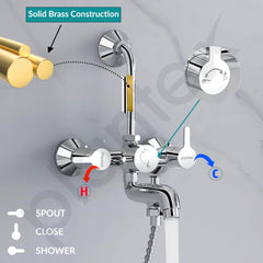 Plantex Pure Brass 3 in 1 Wall Mixer for Bathroom with L-Bend Provision for Overhead and Hand Shower/Mixer Tap for Bathroom with Water Saving Aerator and Brass Wall Flange (ORE-1421)-4