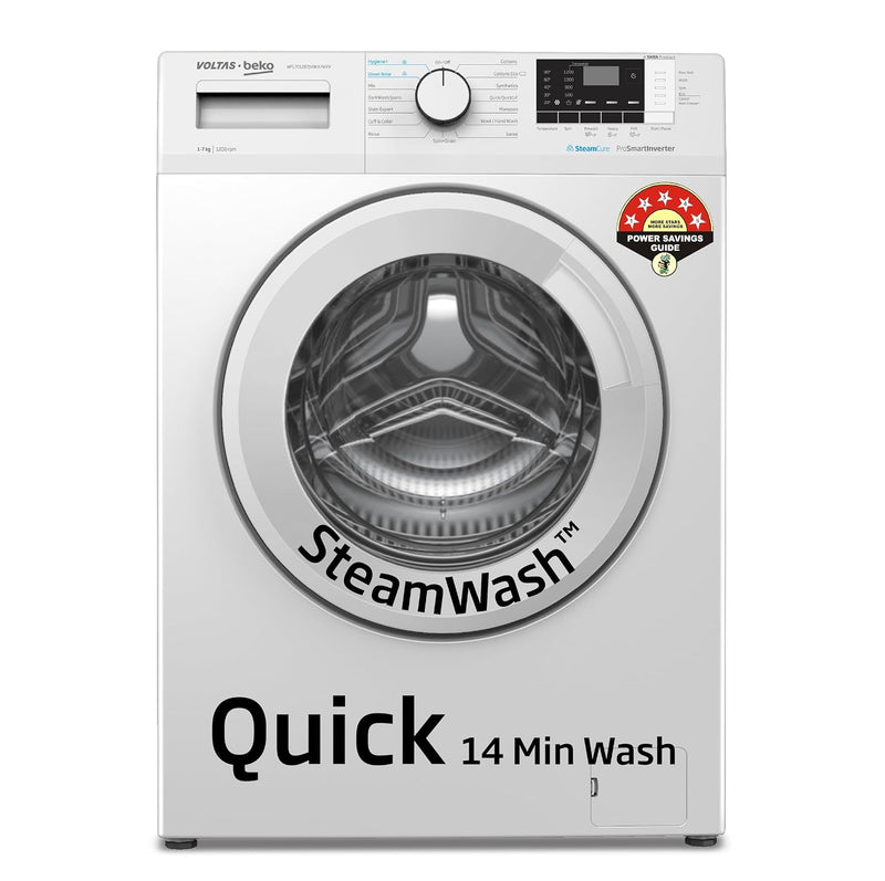 Voltas Beko, A Tata Product 7 Kg 5 Star Inverter, Quick 14-Min Wash Fully Automatic Front Load Washing Machine (WFL7012B7JVBKA/WXV, White, Inbuilt)-1