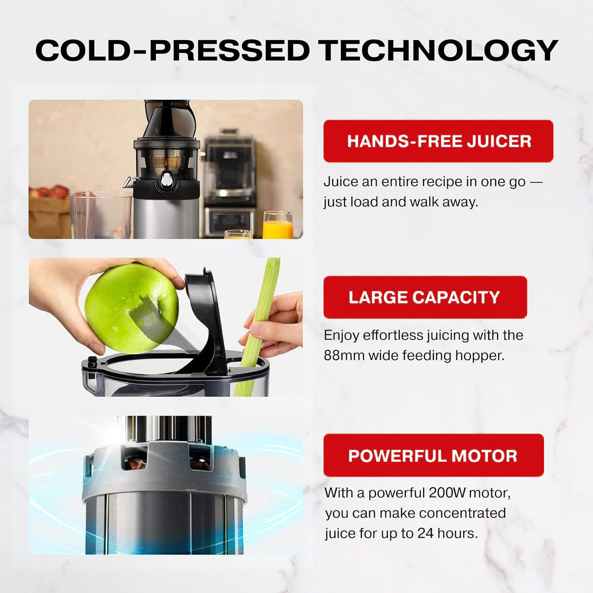 Kuvings CS600 Commercial Cold Press Whole Slow Juicer Chef, All-in-1 Fruit & Vegetable Juicer, World's Only Juicer with Patented Rubber & Silicon-Free Technology, Service Across India, 240W (KCS6000)