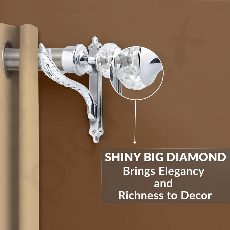 Plantex Heavy Duty Aluminium Diamond Curtain Holder/Curtain Brackets/Curtains Rod Holder with Support 1 Inch Rod (Chrome - 1 Pair)-5