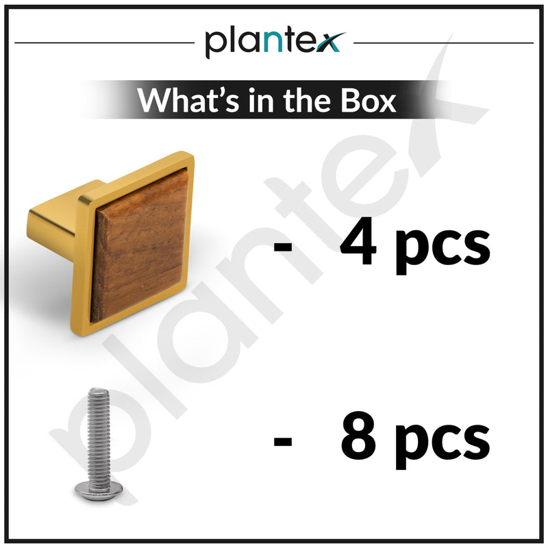Plantex Drawer Knobs and Pulls - Kitchen Cabinet Handles for Wardrobe - Square Pulls - Pack of 4 (Small, Gold & Wood)-5