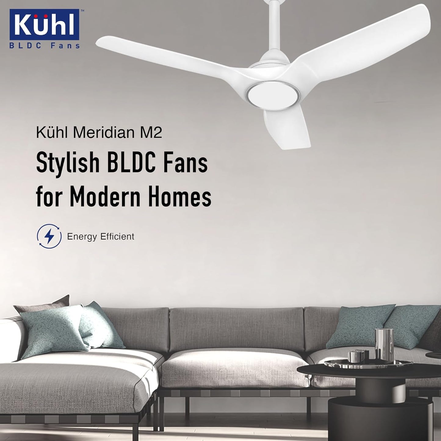 KUHL Meridian M2 1200 mm 65% Power Saving BLDC Ceiling Fan With Remote | BEE 5 Star Rated & ISI Marked | High Air Flow | Reverse Mode | 5 Year Warranty on Motor | Free Installation | White