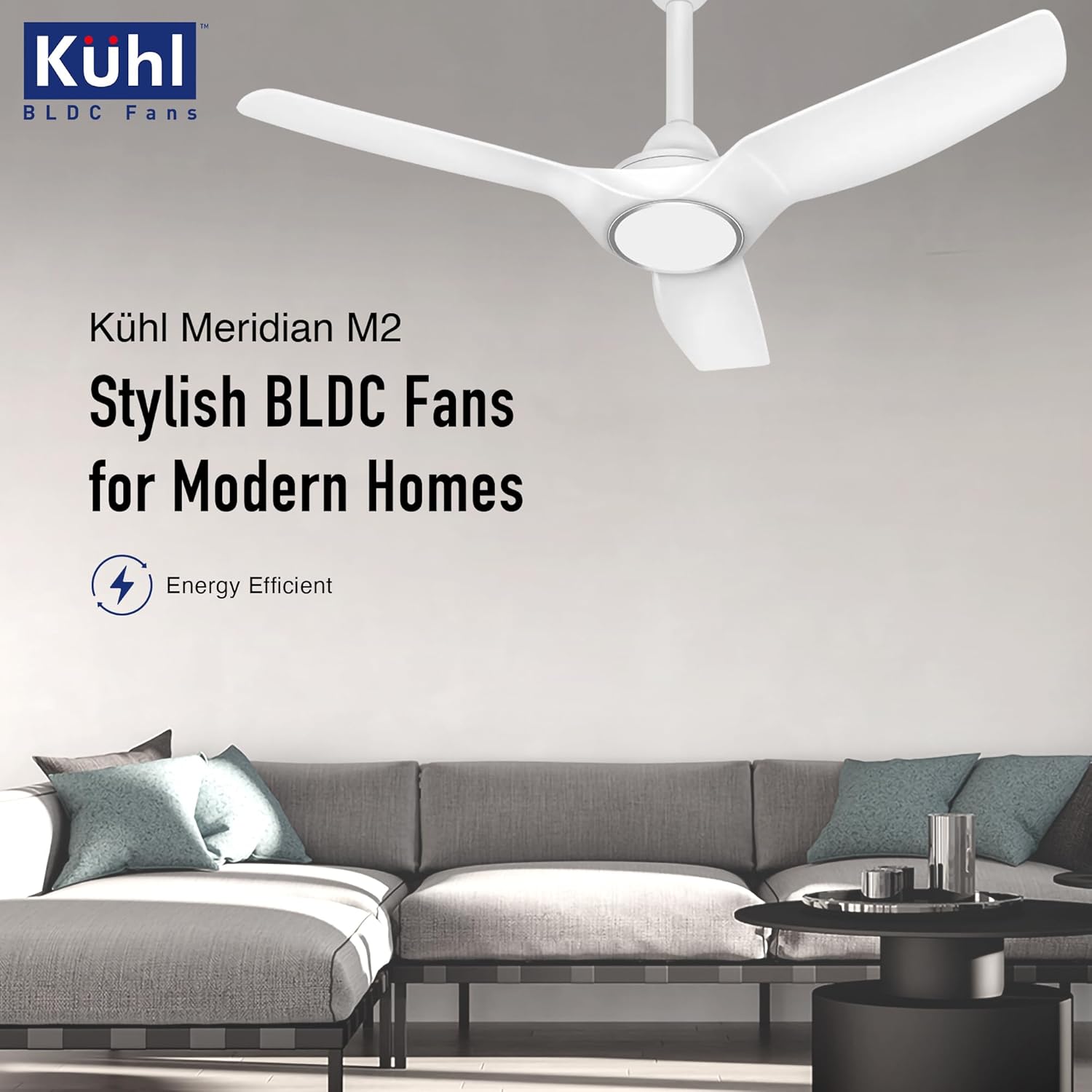 KUHL Meridian M2 1200 mm 65% Power Saving BLDC Ceiling Fan With Remote | BEE 5 Star Rated & ISI Marked | High Air Flow | Reverse Mode | 5 Year Warranty on Motor | Free Installation | White