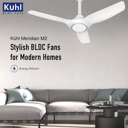KUHL Meridian M2 1200 mm 65% Power Saving BLDC Ceiling Fan With Remote | BEE 5 Star Rated & ISI Marked | High Air Flow | Reverse Mode | 5 Year Warranty on Motor | Free Installation | White