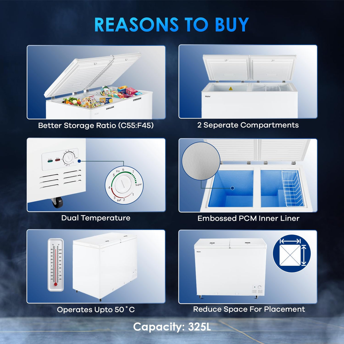 Haier HFC-325CM5, Double Door Combo Freezer (Half Cooler & Half Freezer Combo), Freeze & Chill together, Dual Condenser, Metal liner & 4 Years-2