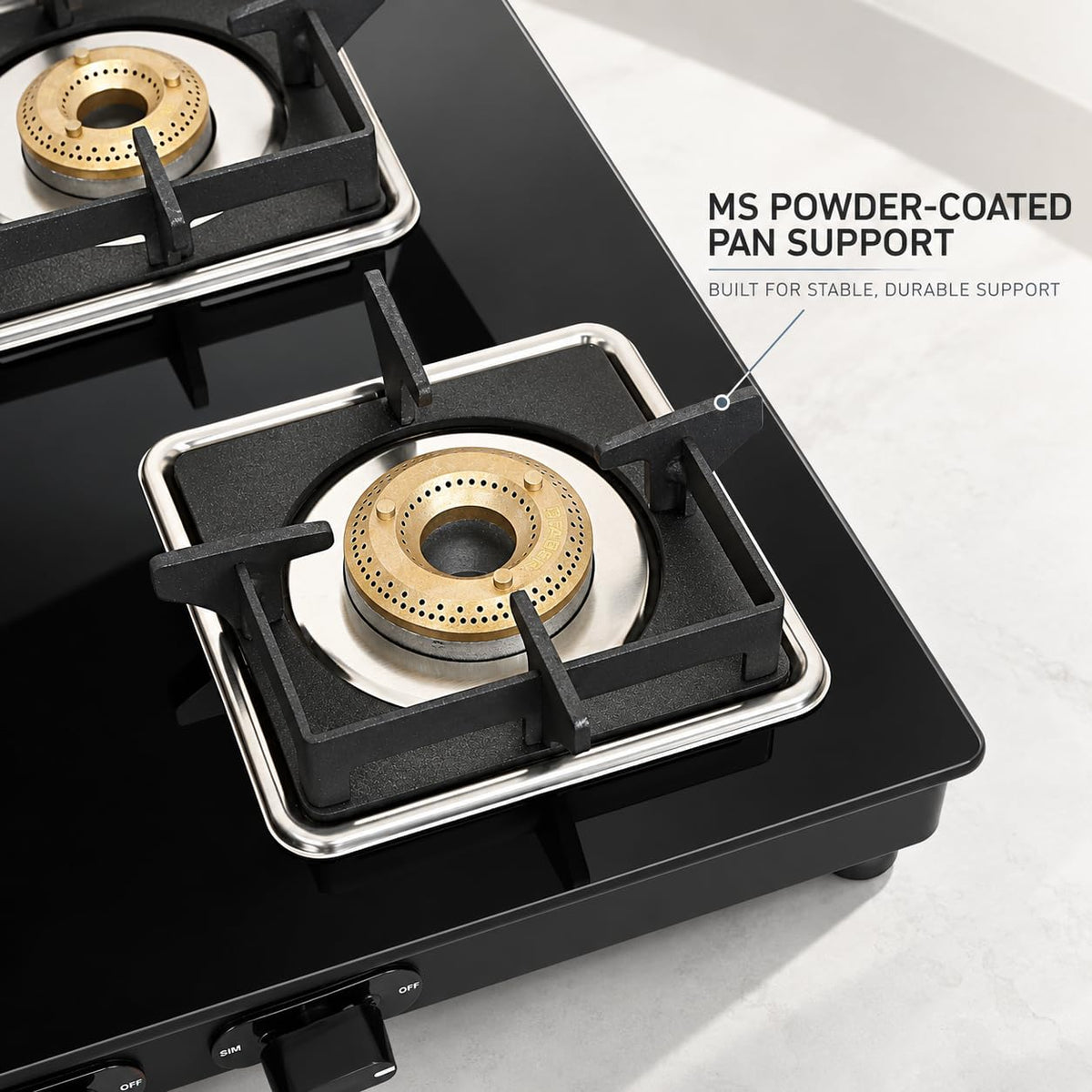 Faber Remo 4 Burner Gas Stove | 1 Jumbo + 1 Medium + 2 Small Brass Burners | Diamond Coated Pan Support | SS Drip Tray |