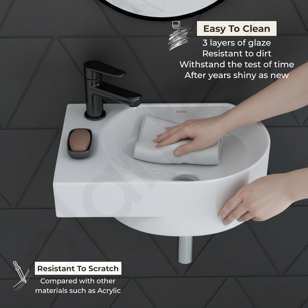 Plantex Ceramic Wall Hung Basin/Washbasin for Bathroom/Wall Mount Corner Wash Basin/Glossy Small Sink with 10 Years Glaze Warranty by Plantex (Orca - 17x12x6 inch)-5