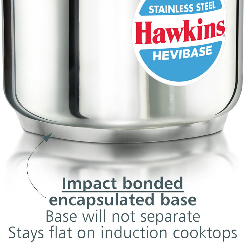 Hawkins 3 Litre Tall Stainless Steel Hevibase Pressure Cooker, Impact Bonded Base, Inner Lid Cooker, Silver (HSI3T)