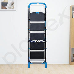 Plantex Stylo Heavy-Duty Mild-Steel Folding 5 Step Ladder for Home with Advanced Locking System/Wide Anti-Skid Step Ladder (Black & Blue)