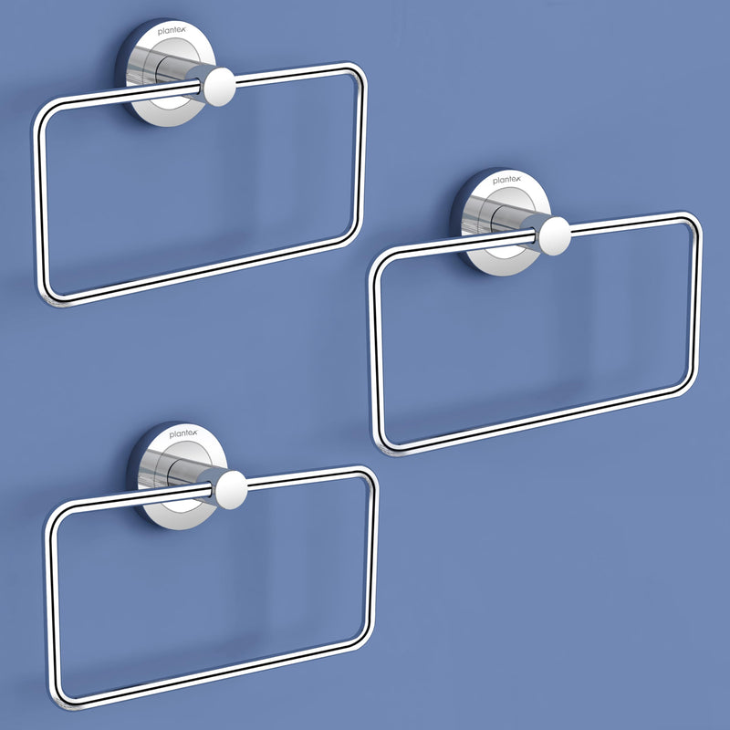 Plantex Stainless Steel Towel Ring for Bathroom/Wash Basin/Napkin-Towel Hanger/Bathroom Accessories (Chrome-Rectangular) - Pack of 3-1